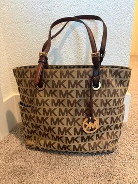 Michael Kors Tan and Brown Signature MK Tote